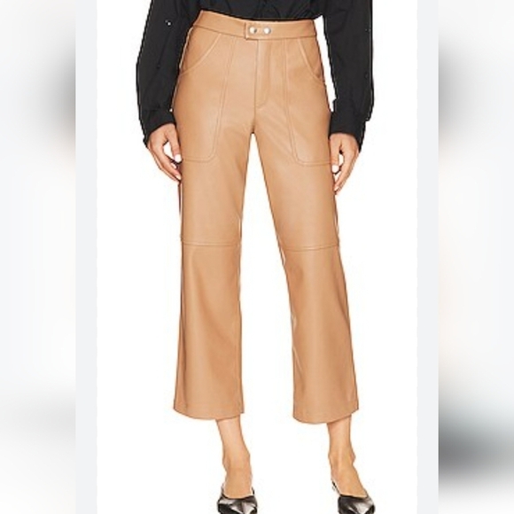 BLANKNYC Faux Leather Pant  Crop Wide Leg Lucky Number 28 Vegan Snap Button Tan - Picture 1 of 7